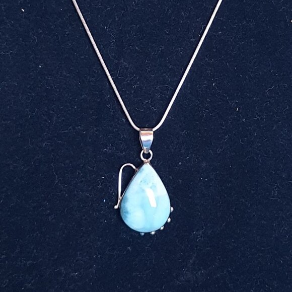 Beautiful Vintage 925 Sterling Silver Natural Larimar Statement Pendant Necklace - Picture 3 of 13